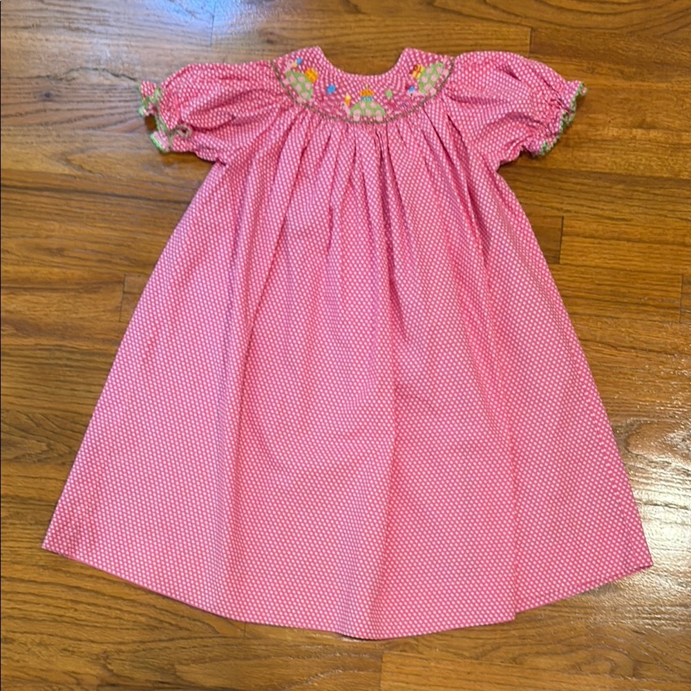 Pink Puff Sleeve Smocked Sundress with Peter Pan Collar